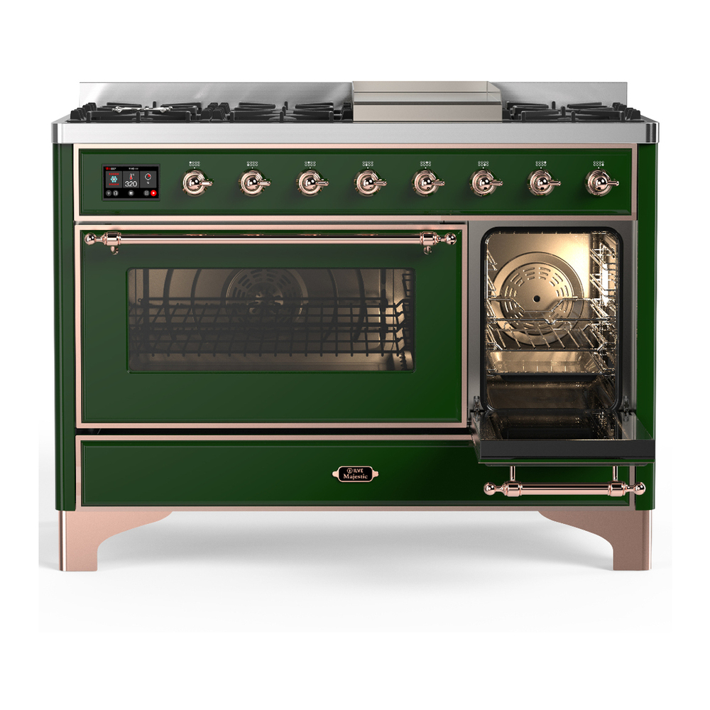 ILVE UM48FNR3EGP Majestic III 48 inch Dual Fuel Range with 8 Burners and Griddle, Dual Function Burner up to 25,000 BTU (Natural Gas, Triple Glass Door, Emerald Green, Copper) 7 ILVE-UM48FNR3EGP-Secondary Oven Open View