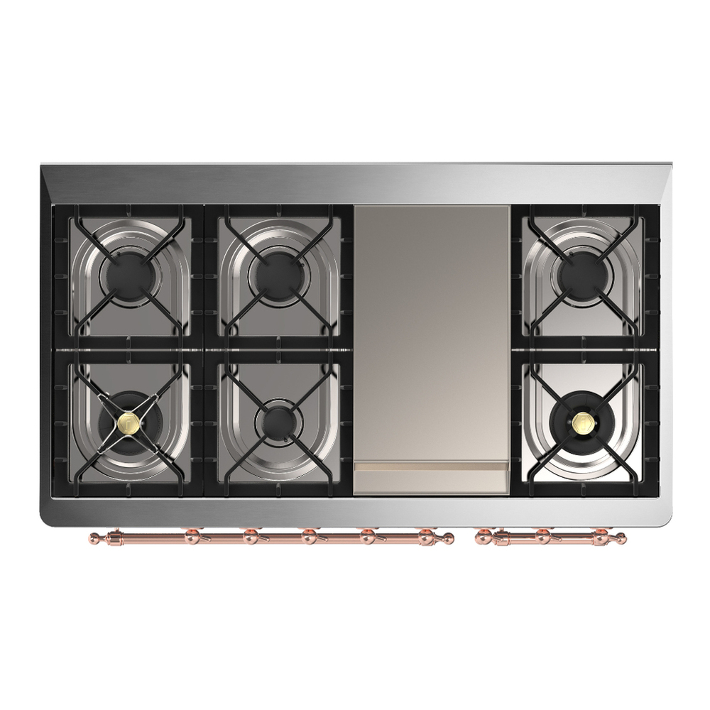 ILVE UM48FNR3EGP Majestic III 48 inch Dual Fuel Range with 8 Burners and Griddle, Dual Function Burner up to 25,000 BTU (Natural Gas, Triple Glass Door, Emerald Green, Copper) 9 ILVE-UM48FNR3EGP-Top View