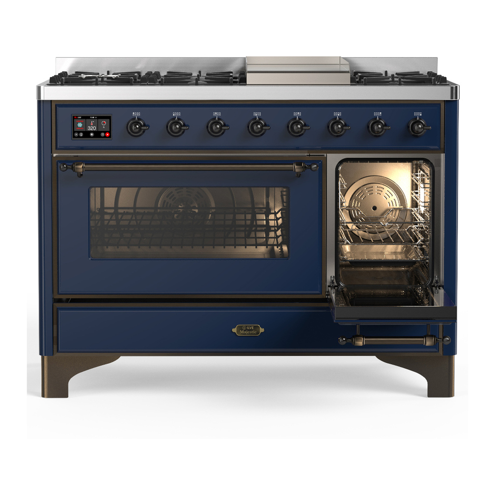 ILVE UM48FNR3MBBLP Majestic III 48 inch Dual Fuel Range with 8 Burners and Griddle, Dual Function Burner up to 25,000 BTU (Liquid Propane, Triple Glass Door, Midnight Blue, Burnished) 7 ILVE-UM48FNR3MBBLP-Secondary Oven Open View