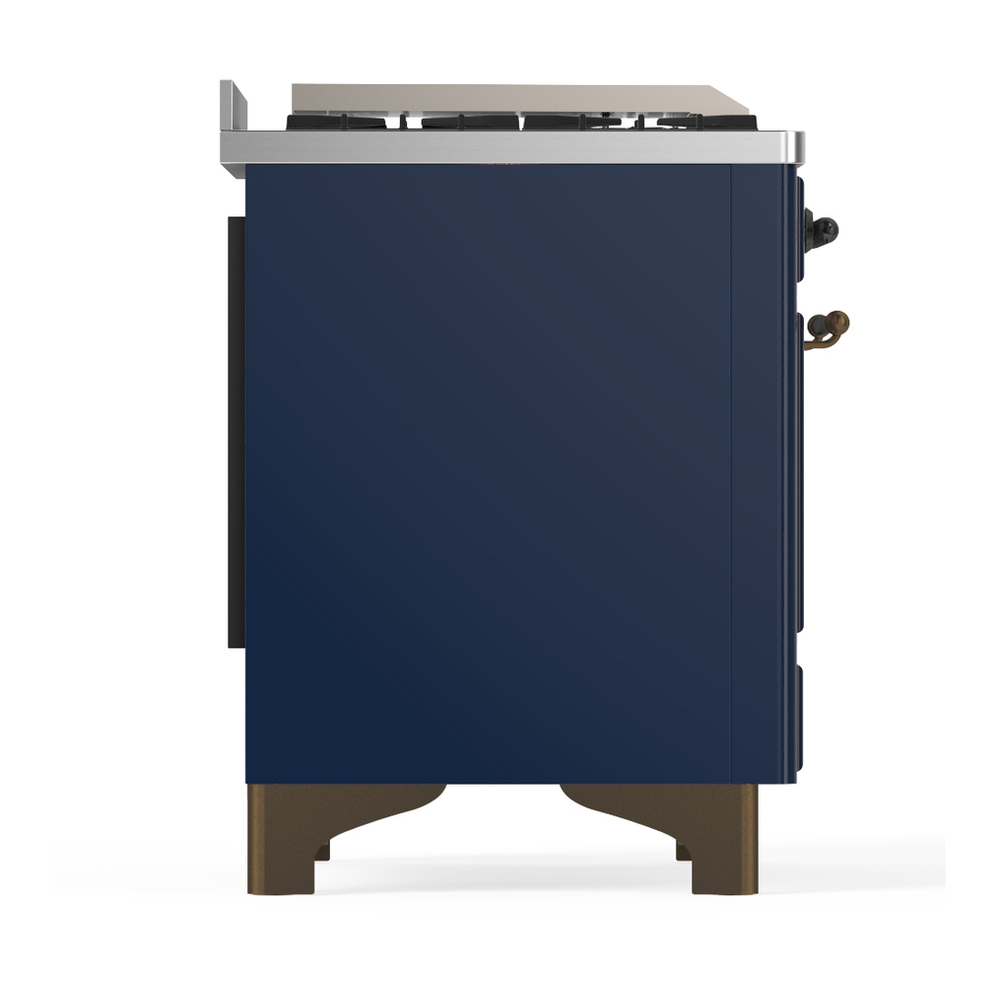 ILVE UM48FNR3MBBLP Majestic III 48 inch Dual Fuel Range with 8 Burners and Griddle, Dual Function Burner up to 25,000 BTU (Liquid Propane, Triple Glass Door, Midnight Blue, Burnished) 11 ILVE-UM48FNR3MBBLP-Right Side View