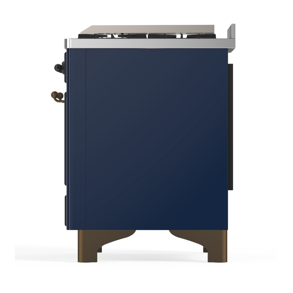 ILVE UM48FNR3MBB Majestic III 48 inch Dual Fuel Range with 8 Burners and Griddle, Dual Function Burner up to 25,000 BTU (Natural Gas, Triple Glass Door, Midnight Blue, Burnished) 12 ILVE-UM48FNR3MBB-Left Side View