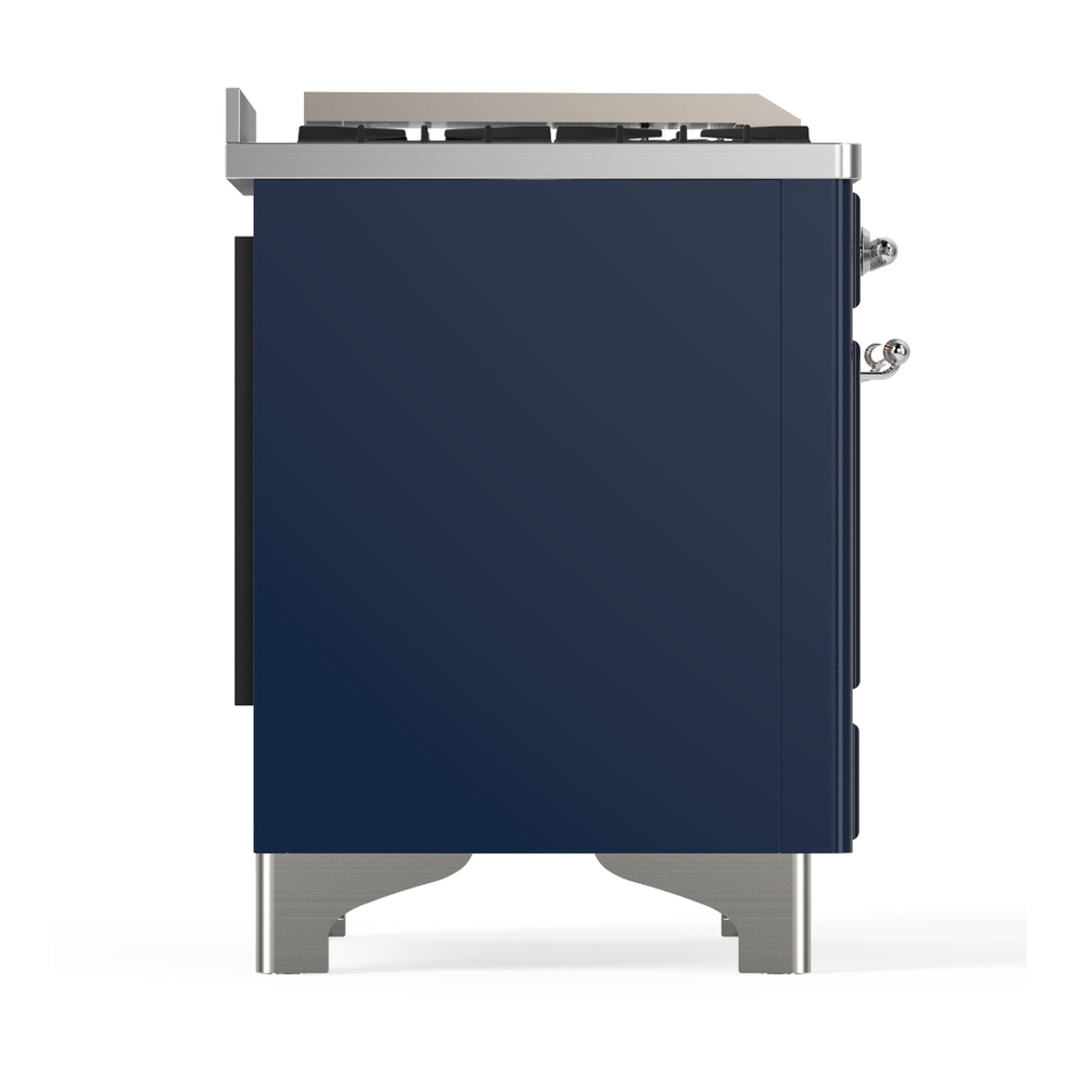 ILVE UM48FNR3MBCLP Majestic III 48 inch Dual Fuel Range with 8 Burners and Griddle, Dual Function Burner up to 25,000 BTU (Liquid Propane, Triple Glass Door, Midnight Blue, Chrome) 11 ILVE-UM48FNR3MBCLP-Right Side View