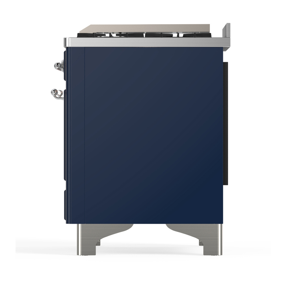 ILVE UM48FNR3MBCLP Majestic III 48 inch Dual Fuel Range with 8 Burners and Griddle, Dual Function Burner up to 25,000 BTU (Liquid Propane, Triple Glass Door, Midnight Blue, Chrome) 9 ILVE-UM48FNR3MBCLP-Left Side View
