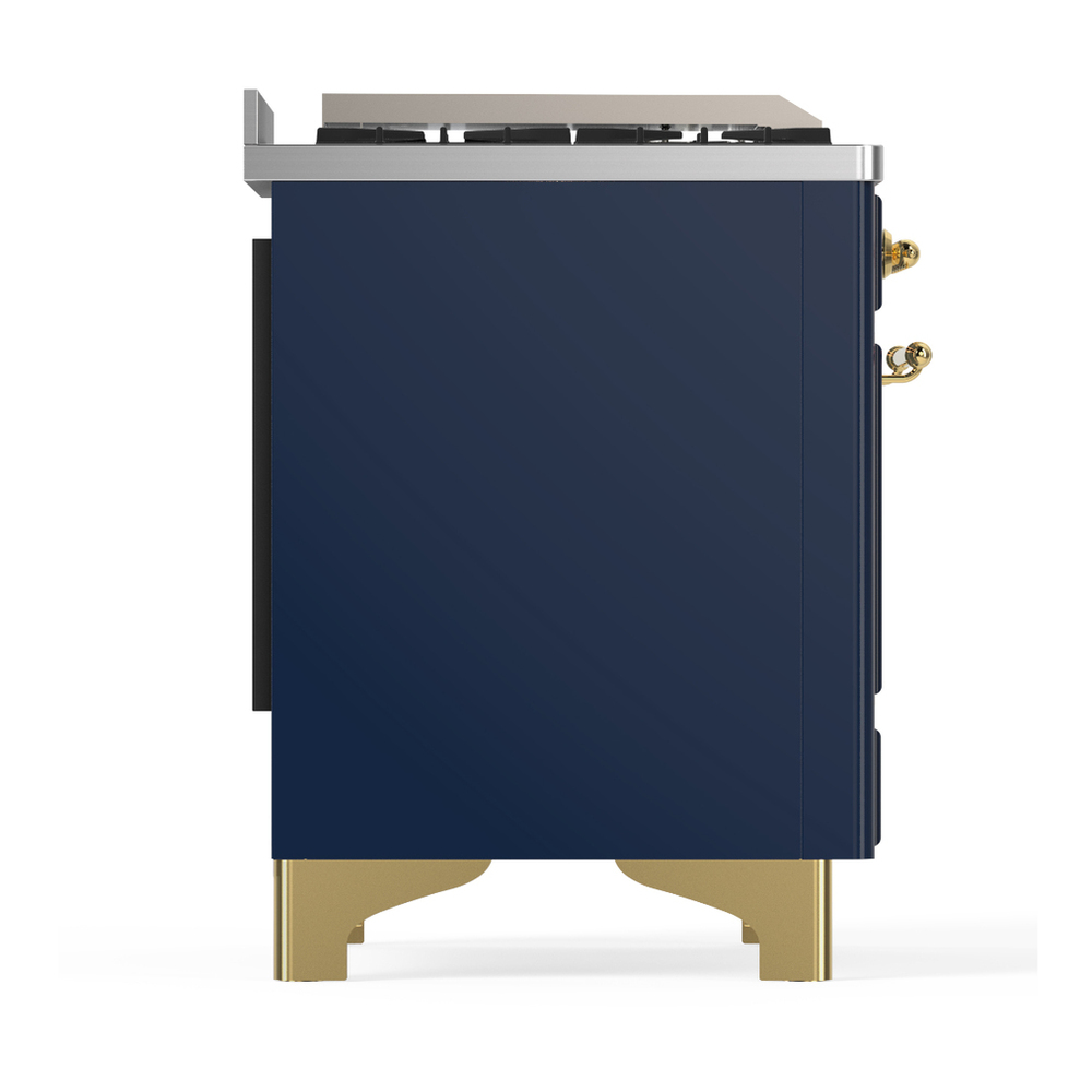 ILVE UM48FNR3MBG Majestic III 48 inch Dual Fuel Range with 8 Burners and Griddle, Dual Function Burner up to 25,000 BTU (Natural Gas, Triple Glass Door, Midnight Blue, Brass) 11 ILVE-UM48FNR3MBG-Right Side View