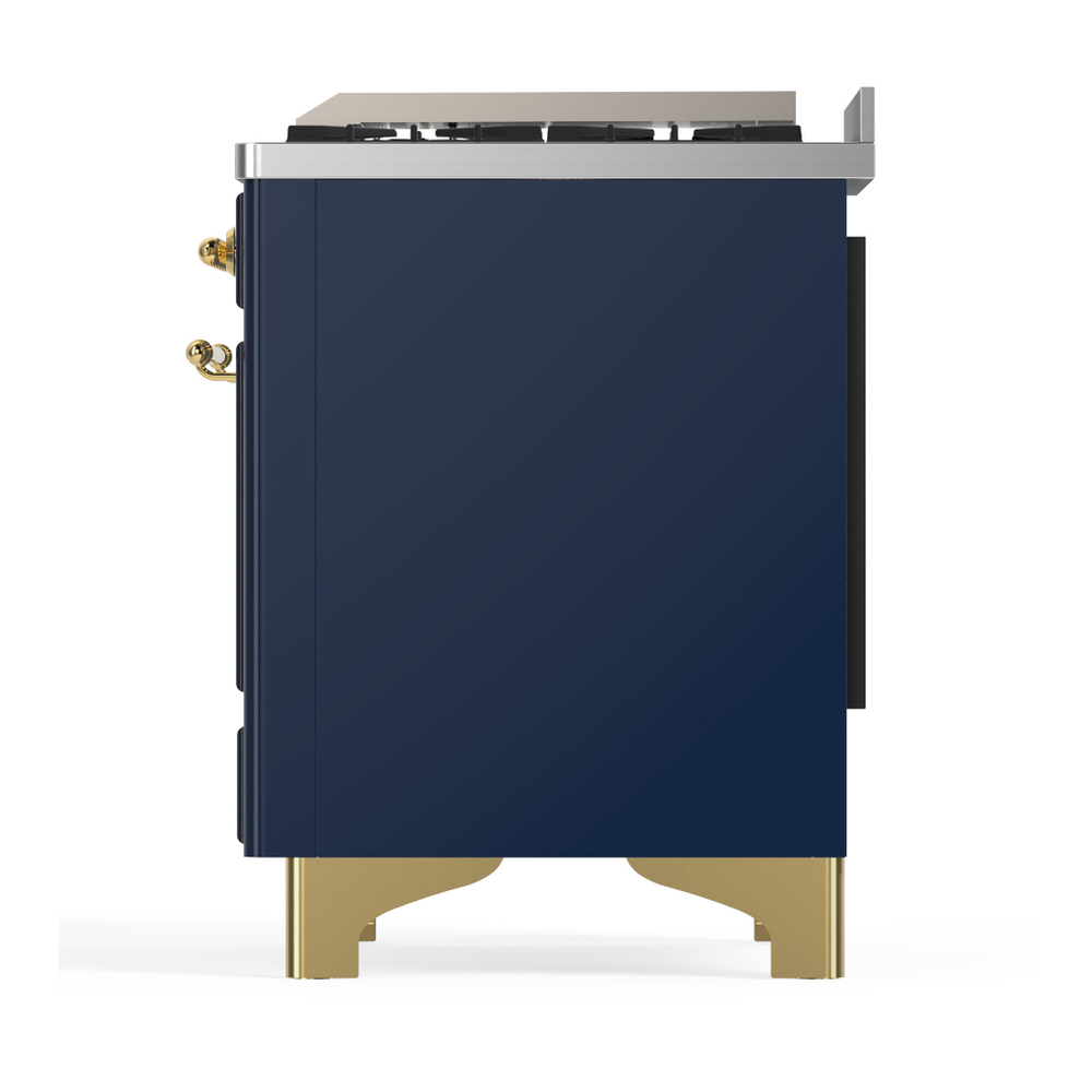 ILVE UM48FNR3MBG Majestic III 48 inch Dual Fuel Range with 8 Burners and Griddle, Dual Function Burner up to 25,000 BTU (Natural Gas, Triple Glass Door, Midnight Blue, Brass) 12 ILVE-UM48FNR3MBG-Left Side View