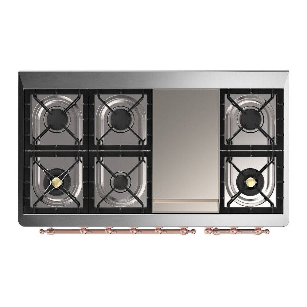 ILVE UM48FNR3MBP Majestic III 48 inch Dual Fuel Range with 8 Burners and Griddle, Dual Function Burner up to 25,000 BTU (Natural Gas, Triple Glass Door, Midnight Blue, Copper) 10 ILVE UM48FNR3MBP cooktop