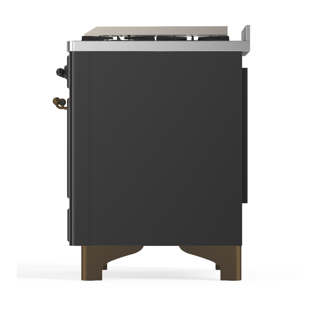 ILVE UM48FNR3MGBLP Majestic III 48 inch Dual Fuel Range with 8 Burners and Griddle, Dual Function Burner up to 25,000 BTU (Liquid Propane, Triple Glass Door, Graphite Matte, Burnished) 12 ILVE-UM48FNR3MGBLP-Left Side View