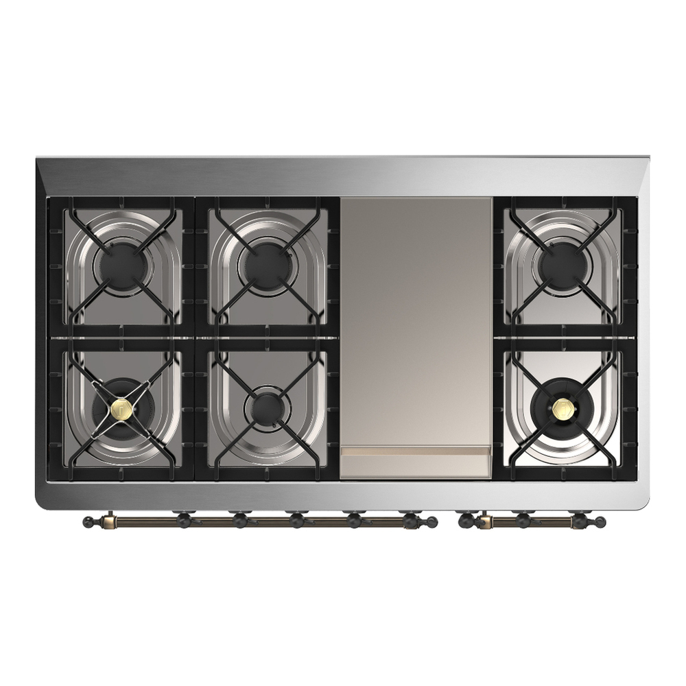 ILVE UM48FNR3MGB Majestic III 48 inch Dual Fuel Range with 8 Burners and Griddle, Dual Function Burner up to 25,000 BTU (Natural Gas, Triple Glass Door, Graphite Matte, Burnished) 9 ILVE-UM48FNR3MGB-Top View