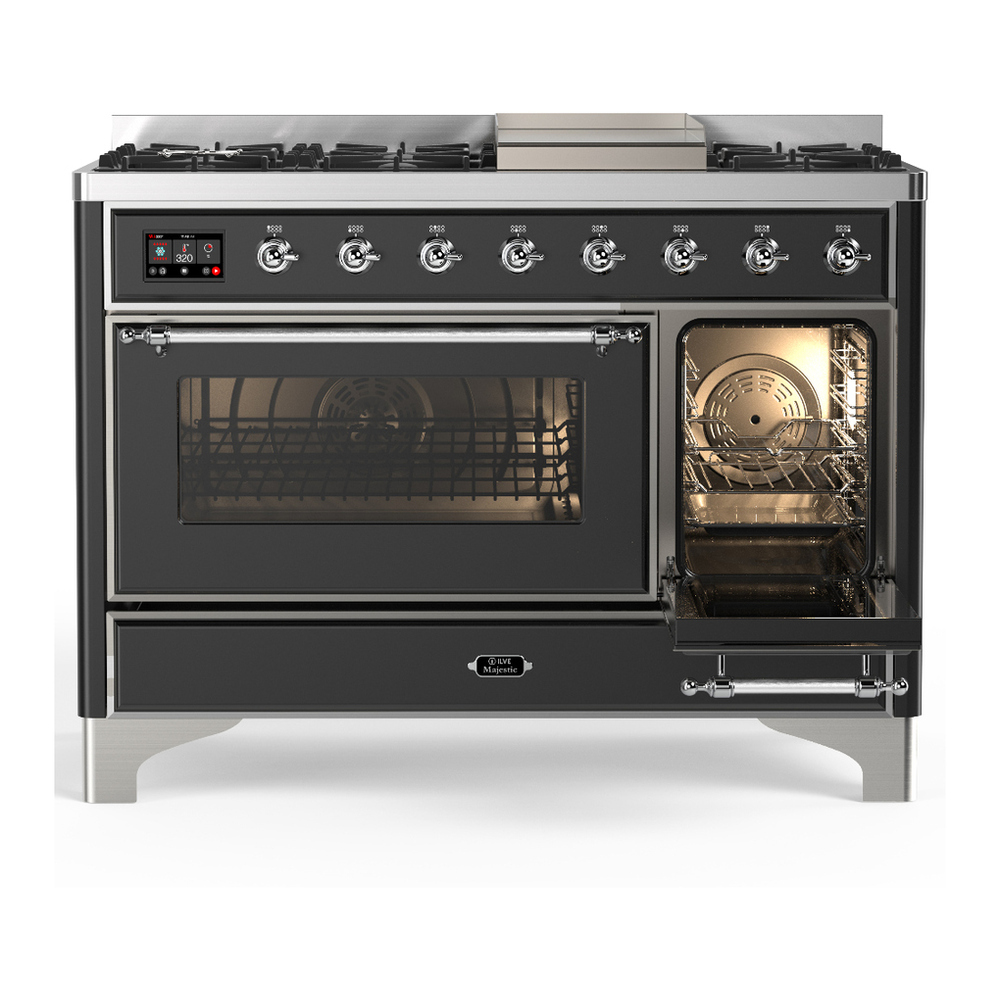 ILVE UM48FNR3MGC Majestic III 48 inch Dual Fuel Range with 8 Burners and Griddle, Dual Function Burner up to 25,000 BTU (Natural Gas, Triple Glass Door, Graphite Matte, Chrome) 7 ILVE-UM48FNR3MGC-Secondary Oven Open View