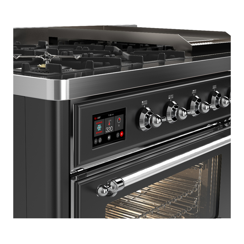 ILVE UM48FNR3MGC Majestic III 48 inch Dual Fuel Range with 8 Burners and Griddle, Dual Function Burner up to 25,000 BTU (Natural Gas, Triple Glass Door, Graphite Matte, Chrome) 10 ILVE-UM48FNR3MGC-Control Knobs View