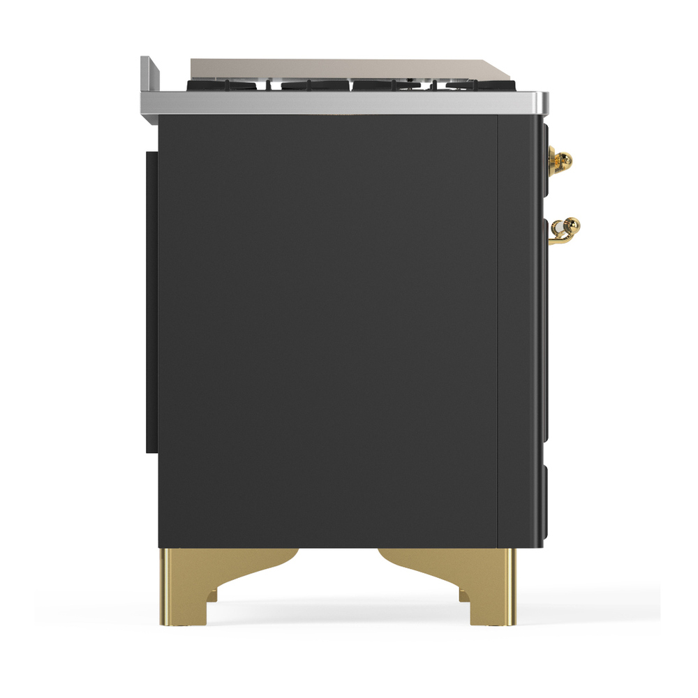 ILVE UM48FNR3MGGLP Majestic III 48 inch Dual Fuel Range with 8 Burners and Griddle, Dual Function Burner up to 25,000 BTU (Liquid Propane, Triple Glass Door, Graphite Matte, Brass) 8 ILVE-UM48FNR3MGGLP-Right Side View