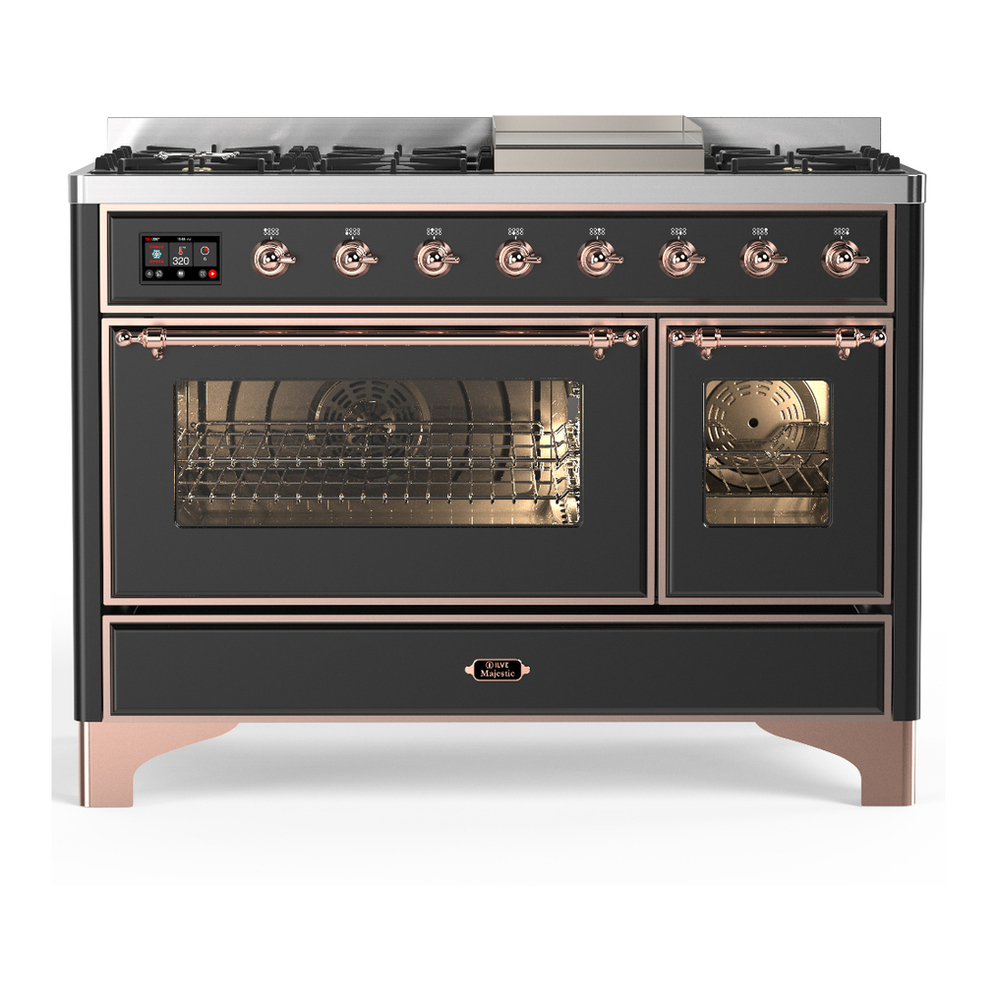 ILVE UM48FNR3MGP Majestic III 48 inch Dual Fuel Range with 8 Burners and Griddle, Dual Function Burner up to 25,000 BTU (Natural Gas, Triple Glass Door, Graphite Matte, Copper) 1 UM48FNR3MGP
