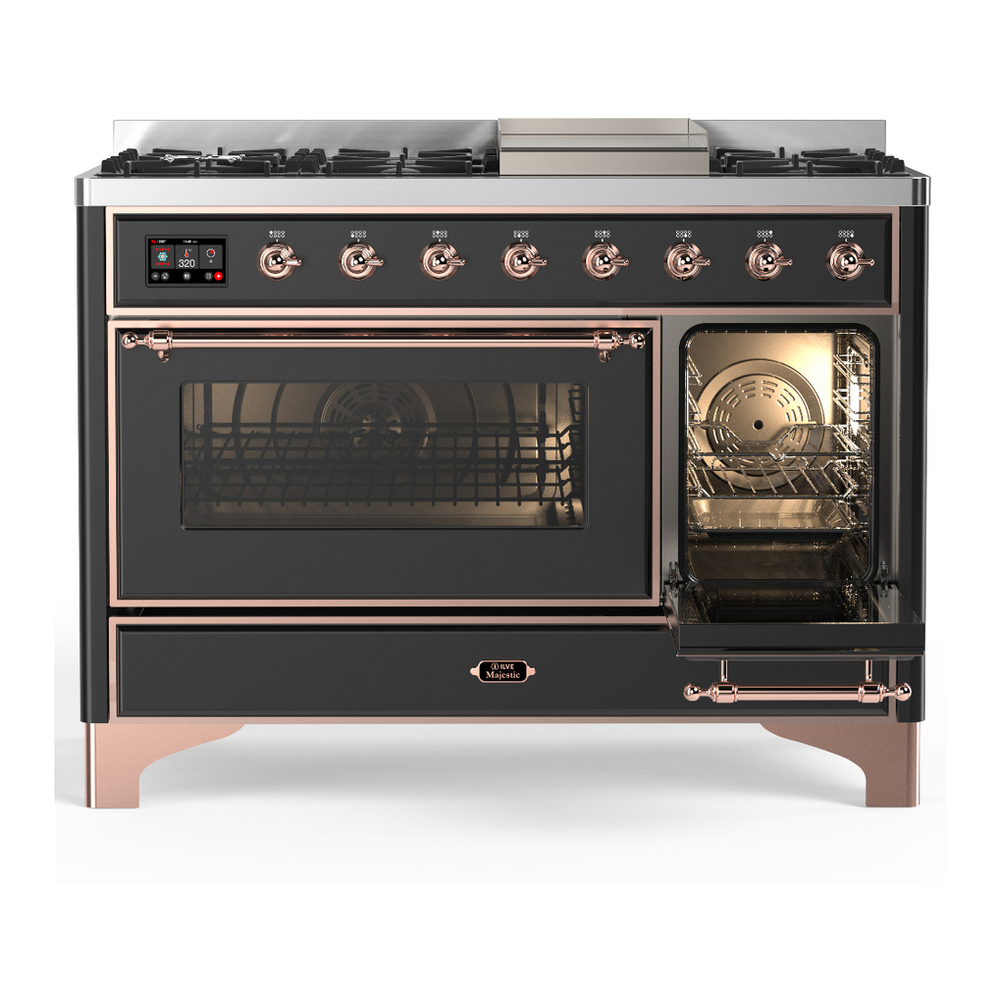 ILVE UM48FNR3MGP Majestic III 48 inch Dual Fuel Range with 8 Burners and Griddle, Dual Function Burner up to 25,000 BTU (Natural Gas, Triple Glass Door, Graphite Matte, Copper) 4 ILVE-UM48FNR3MGP-Secondary Oven Open View