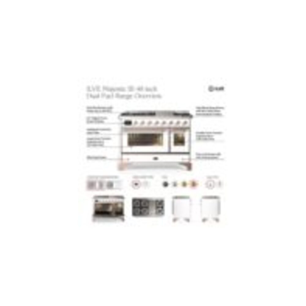ILVE UM48F Majestic III 48 inch Dual Fuel Range with 8 Burners and Griddle, Dual Function Burner up to 25,000 BTU
