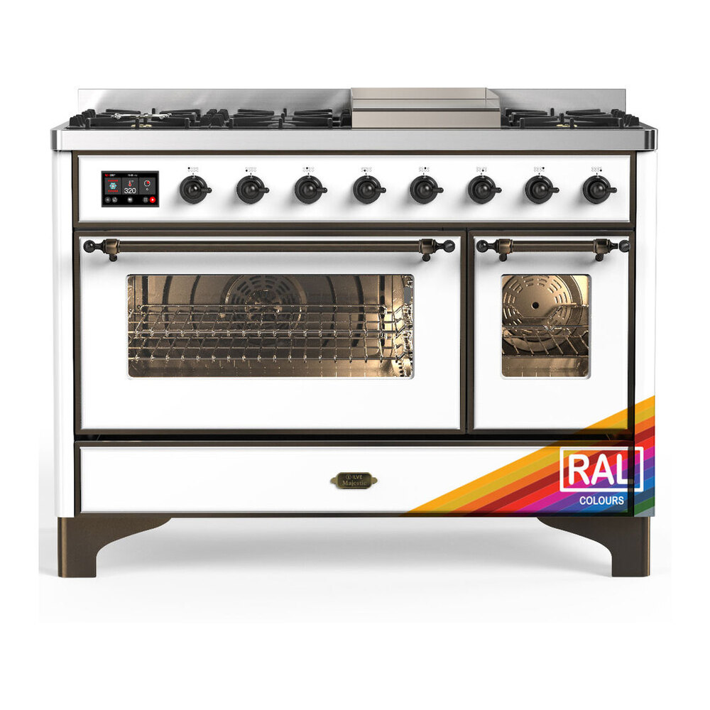 ILVE UM48FNR3RAB Majestic III 48 inch Dual Fuel Range with 8 Burners and Griddle, Dual Function Burner up to 25,000 BTU (Natural Gas, Triple Glass Door, RAL, Burnished) 1 UM48FNR3RAB