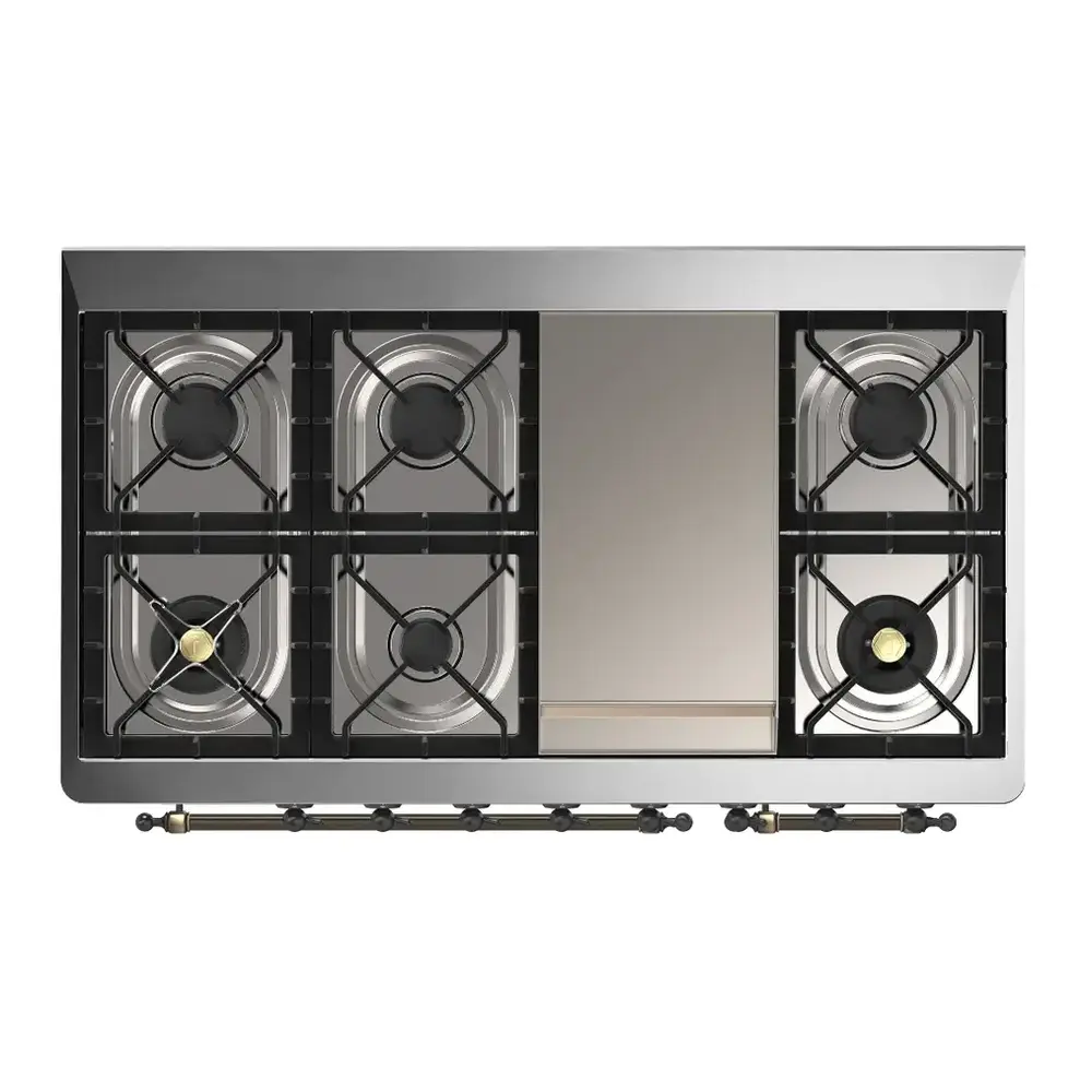 ILVE UM48FNR3RAB Majestic III 48 inch Dual Fuel Range with 8 Burners and Griddle, Dual Function Burner up to 25,000 BTU (Natural Gas, Triple Glass Door, RAL, Burnished) 6 ILVE UM48F cooktop