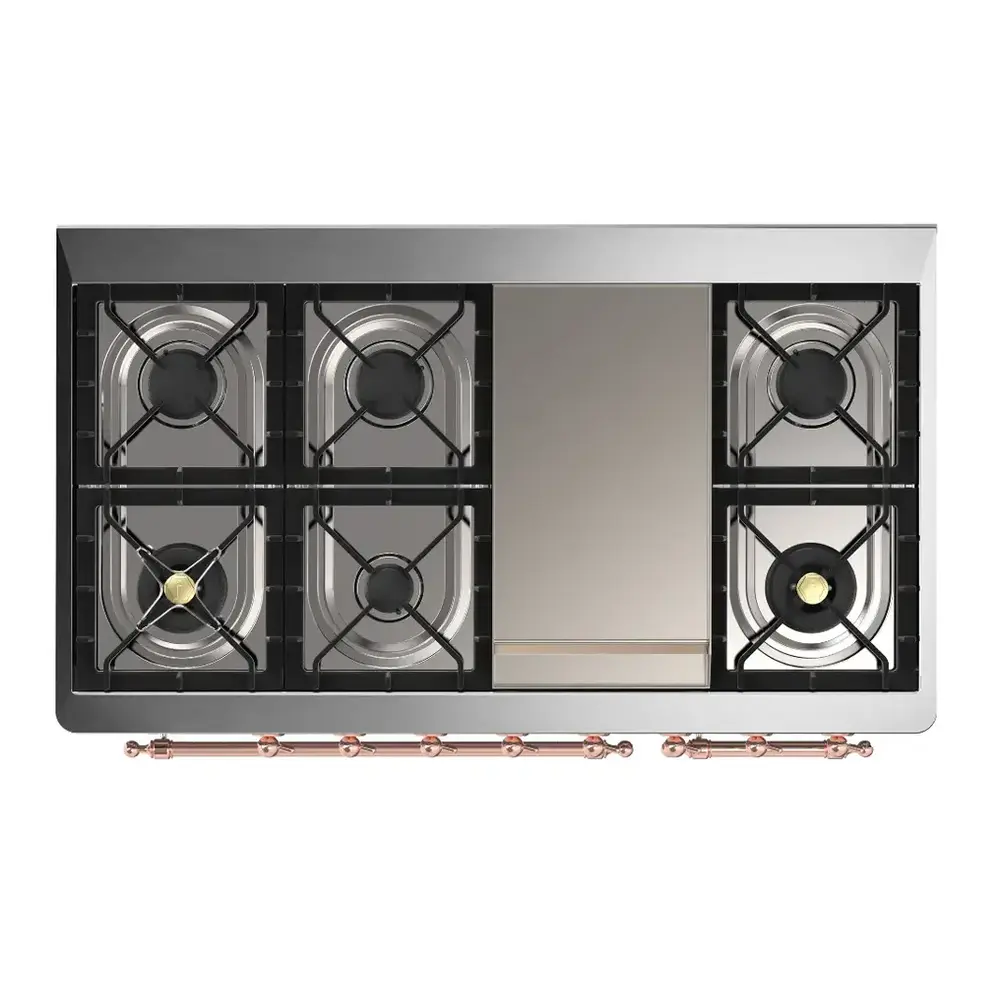 ILVE UM48FNR3RAPLP Majestic III 48 inch Dual Fuel Range with 8 Burners and Griddle, Dual Function Burner up to 25,000 BTU (Liquid Propane, Triple Glass Door, RAL, Copper) 6 ILVE UM48F cooktop