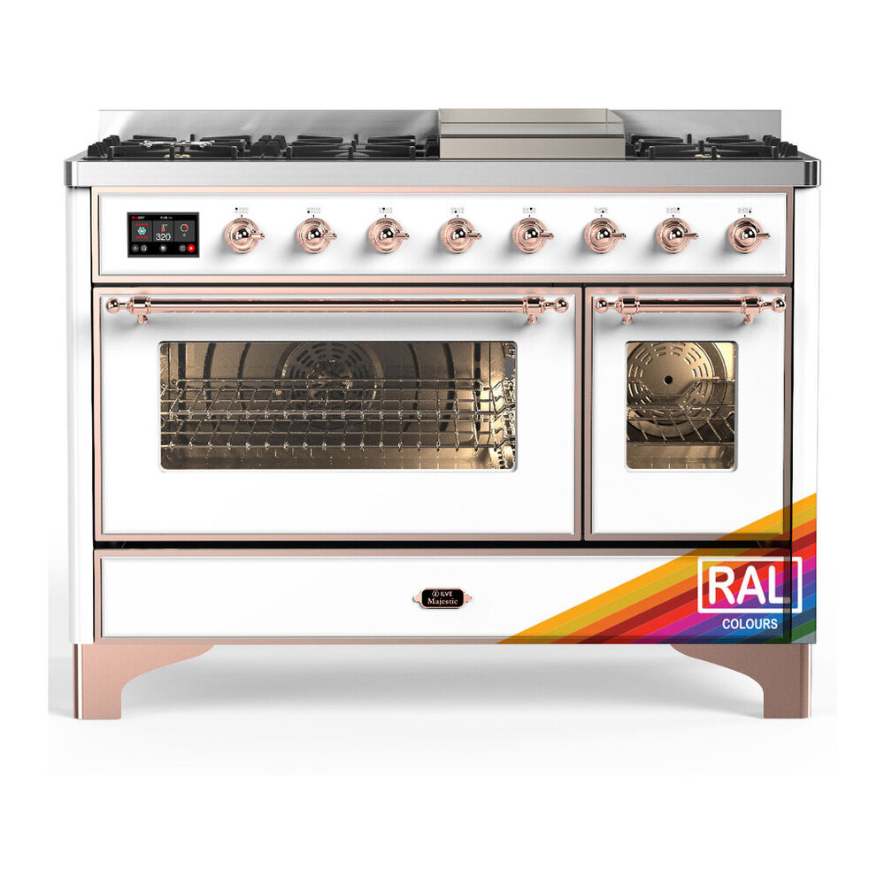 ILVE UM48FNR3RAP Majestic III 48 inch Dual Fuel Range with 8 Burners and Griddle, Dual Function Burner up to 25,000 BTU (Natural Gas, Triple Glass Door, RAL, Copper) 1 UM48FNR3RAP