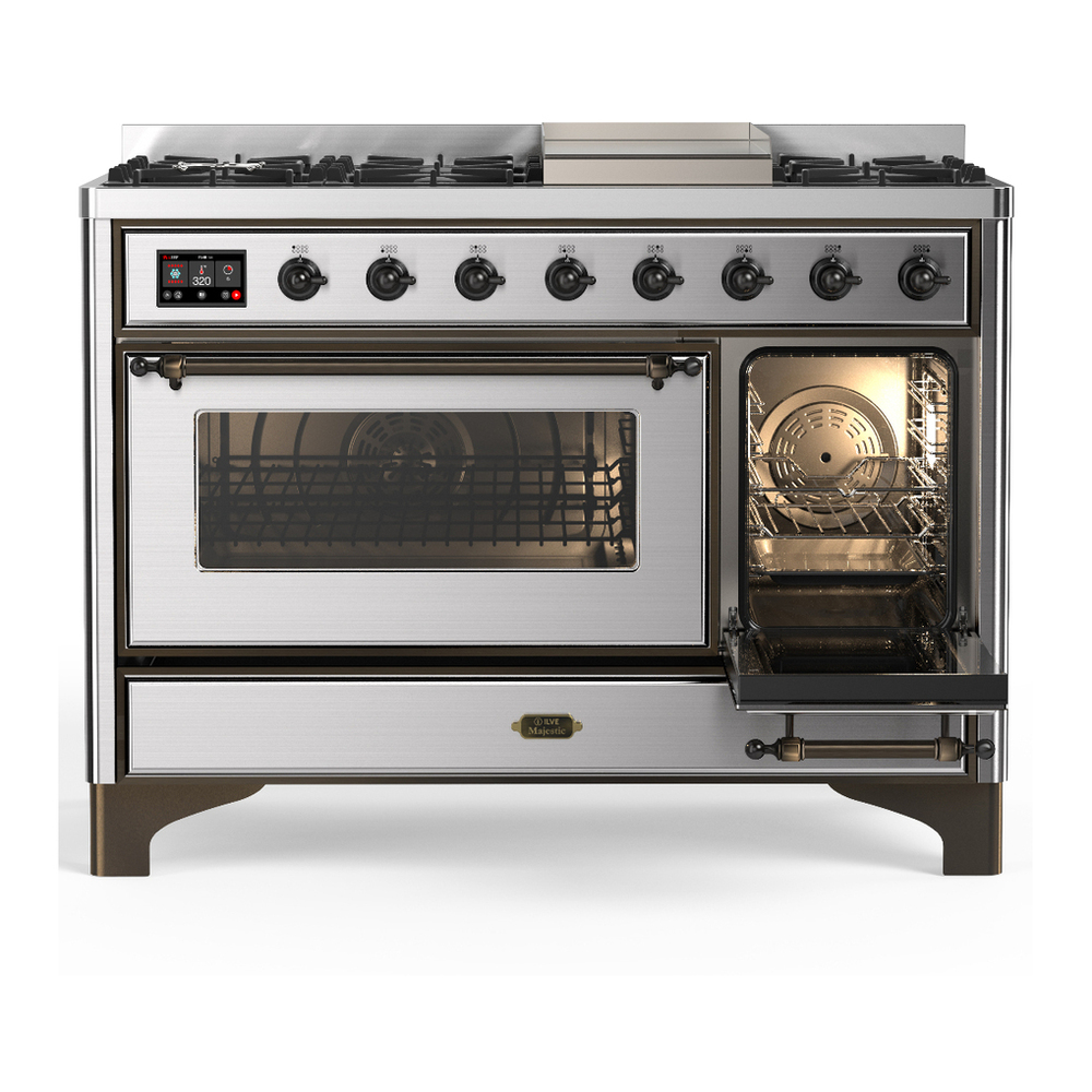 ILVE UM48FNR3SSBLP Majestic III 48 inch Dual Fuel Range with 8 Burners and Griddle, Dual Function Burner up to 25,000 BTU (Liquid Propane, Triple Glass Door, Stainless Steel, Burnished) 4 ILVE-UM48FNR3SSBLP-Secondary Oven Open View