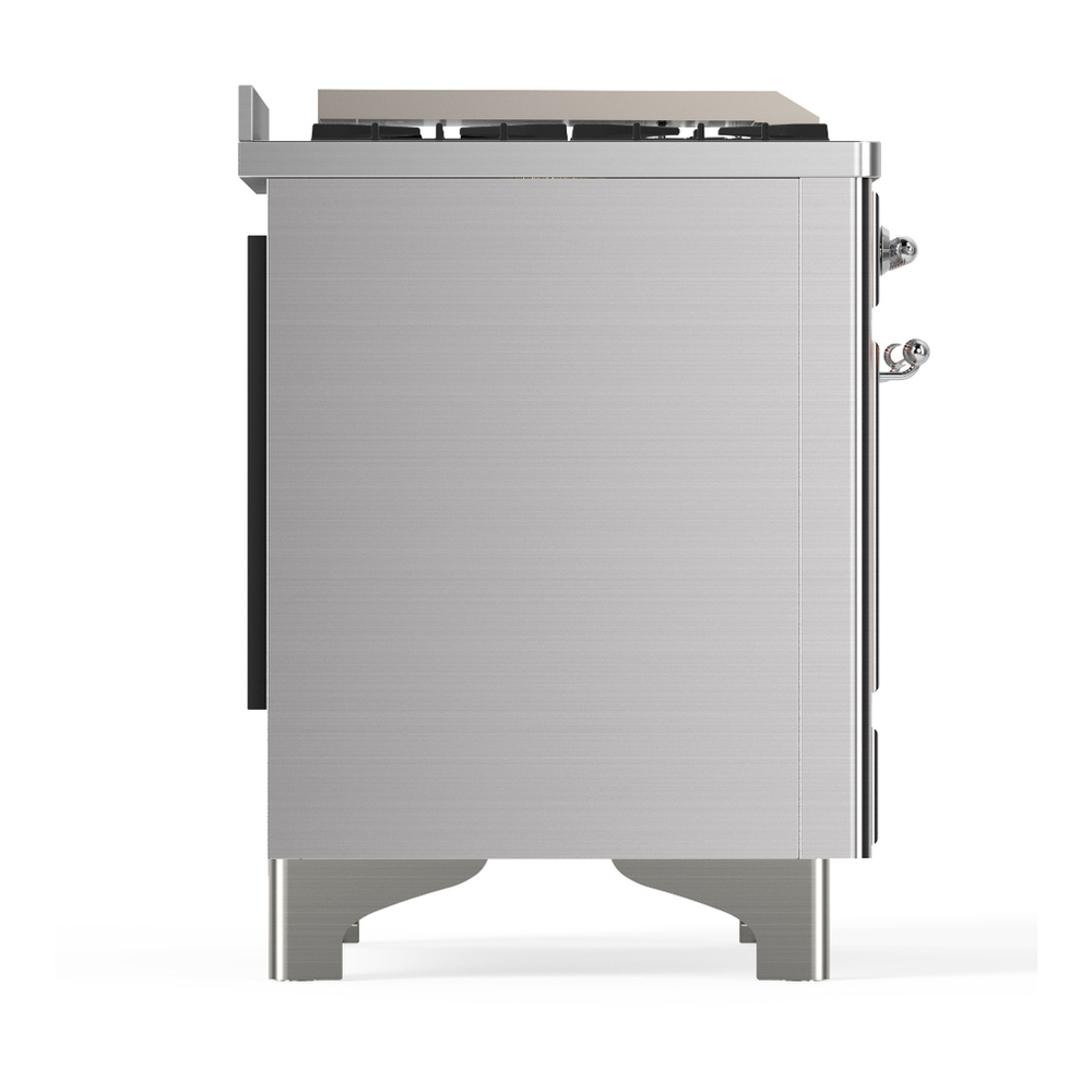 ILVE UM48FNR3SSCLP Majestic III 48 inch Dual Fuel Range with 8 Burners and Griddle, Dual Function Burner up to 25,000 BTU (Liquid Propane, Triple Glass Door, Stainless Steel, Chrome) 8 ILVE-UM48FNR3SSCLP-Right Side View