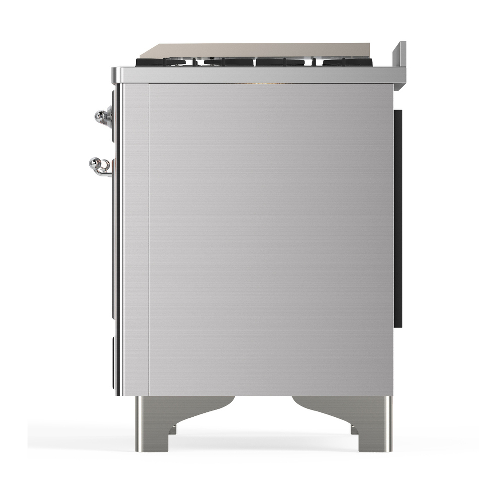 ILVE UM48FNR3SSCLP Majestic III 48 inch Dual Fuel Range with 8 Burners and Griddle, Dual Function Burner up to 25,000 BTU (Liquid Propane, Triple Glass Door, Stainless Steel, Chrome) 9 ILVE-UM48FNR3SSCLP-Left Side View