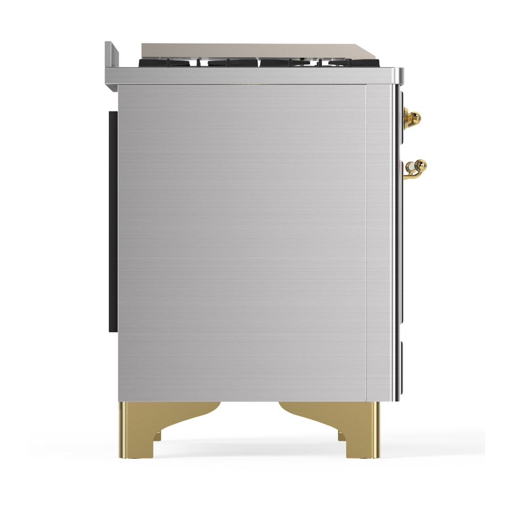 ILVE UM48FNR3SSG Majestic III 48 inch Dual Fuel Range with 8 Burners and Griddle, Dual Function Burner up to 25,000 BTU (Natural Gas, Triple Glass Door, Stainless Steel, Brass) 8 ILVE-UM48FNR3SSG-Right Side View