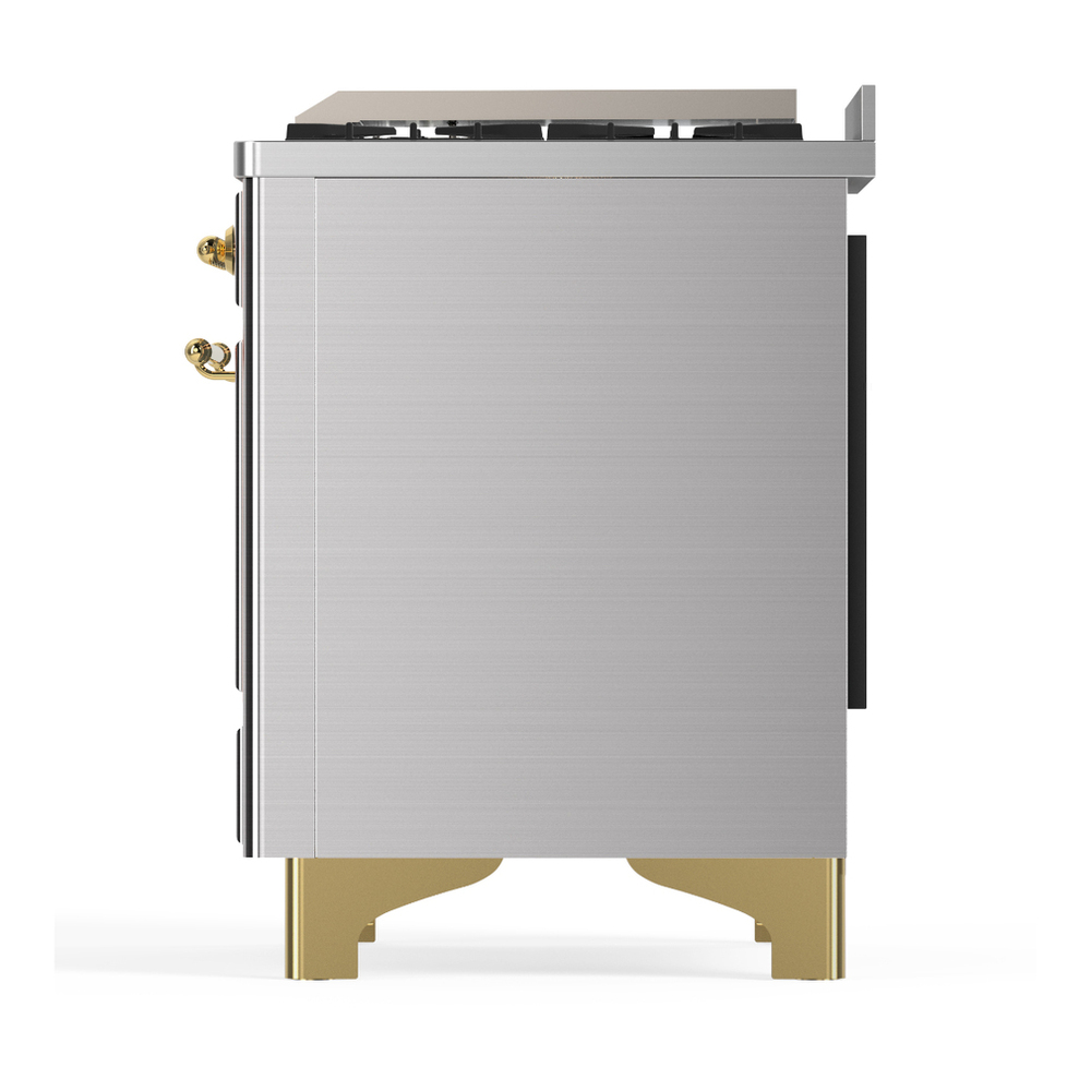 ILVE UM48FNR3SSG Majestic III 48 inch Dual Fuel Range with 8 Burners and Griddle, Dual Function Burner up to 25,000 BTU (Natural Gas, Triple Glass Door, Stainless Steel, Brass) 9 ILVE-UM48FNR3SSG-Left Side View