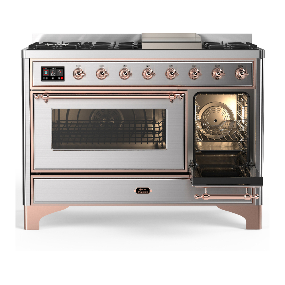 ILVE UM48FNR3SSPLP Majestic III 48 inch Dual Fuel Range with 8 Burners and Griddle, Dual Function Burner up to 25,000 BTU (Liquid Propane, Triple Glass Door, Stainless Steel, Copper) 4 ILVE-UM48FNR3SSPLP-Secondary Oven Open View