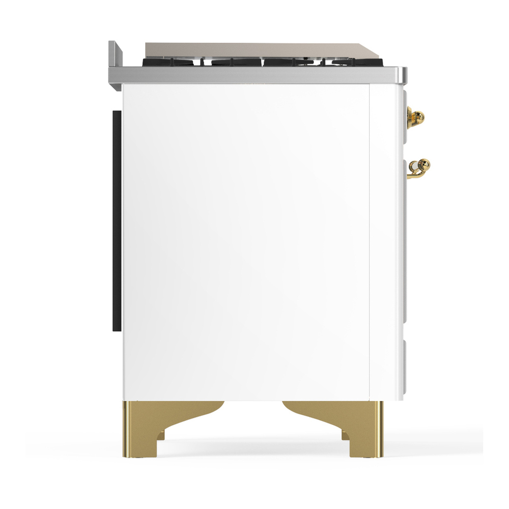 ILVE UM48FNR3WHGLP Majestic III 48 inch Dual Fuel Range with 8 Burners and Griddle, Dual Function Burner up to 25,000 BTU (Liquid Propane, Triple Glass Door, White, Brass) 8 ILVE-UM48FNR3WHGLP-Right Side View