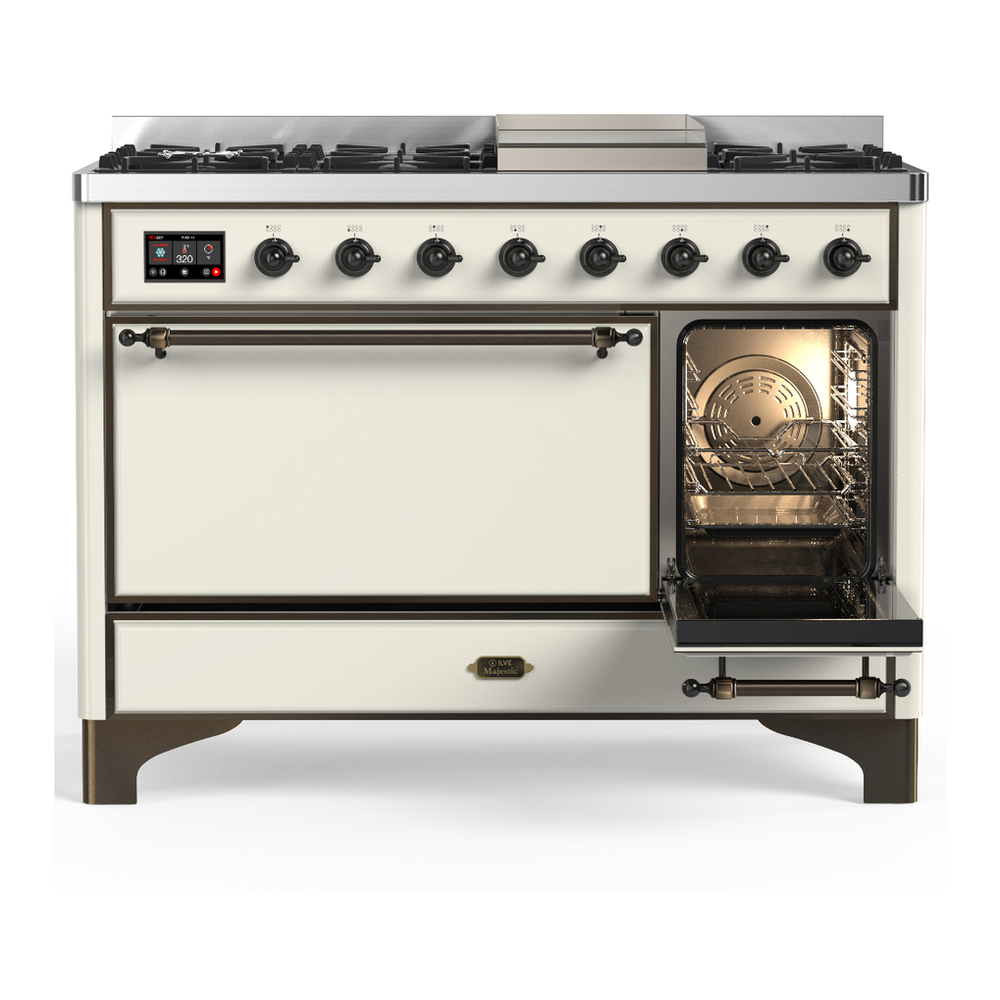 ILVE UM48FQNR3AWB Majestic III 48 inch Dual Fuel Range with 8 Burners and Griddle, Dual Function Burner up to 25,000 BTU (Natural Gas, Solid Door, Antique White, Burnished) 4 ILVE-UM48FQNR3AWB-Secondary Oven Open View