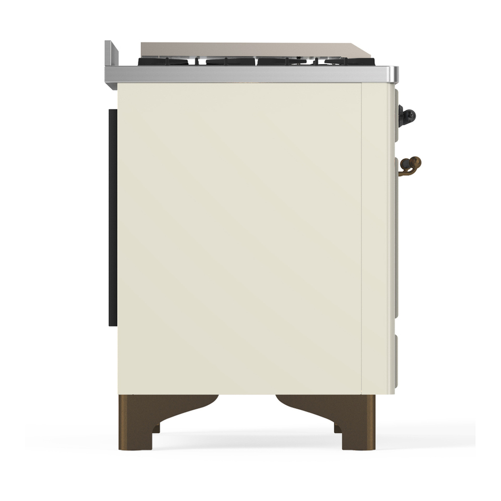 ILVE UM48FQNR3AWB Majestic III 48 inch Dual Fuel Range with 8 Burners and Griddle, Dual Function Burner up to 25,000 BTU (Natural Gas, Solid Door, Antique White, Burnished) 8 ILVE-UM48FQNR3AWB-Right Side View