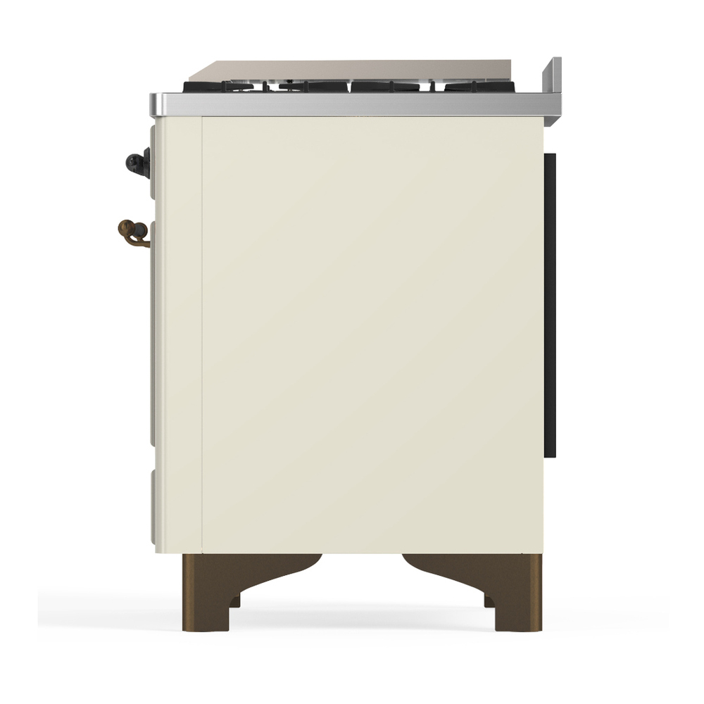 ILVE UM48FQNR3AWB Majestic III 48 inch Dual Fuel Range with 8 Burners and Griddle, Dual Function Burner up to 25,000 BTU (Natural Gas, Solid Door, Antique White, Burnished) 9 ILVE-UM48FQNR3AWB-Left Side View