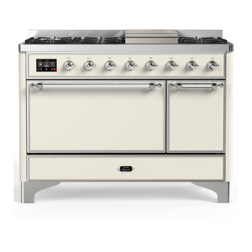 ILVE UM48FQNR3AWC Majestic III 48 inch Dual Fuel Range with 8 Burners and Griddle, Dual Function Burner up to 25,000 BTU (Natural Gas, Solid Door, Antique White, Chrome) 1 UM48FQNR3AWC