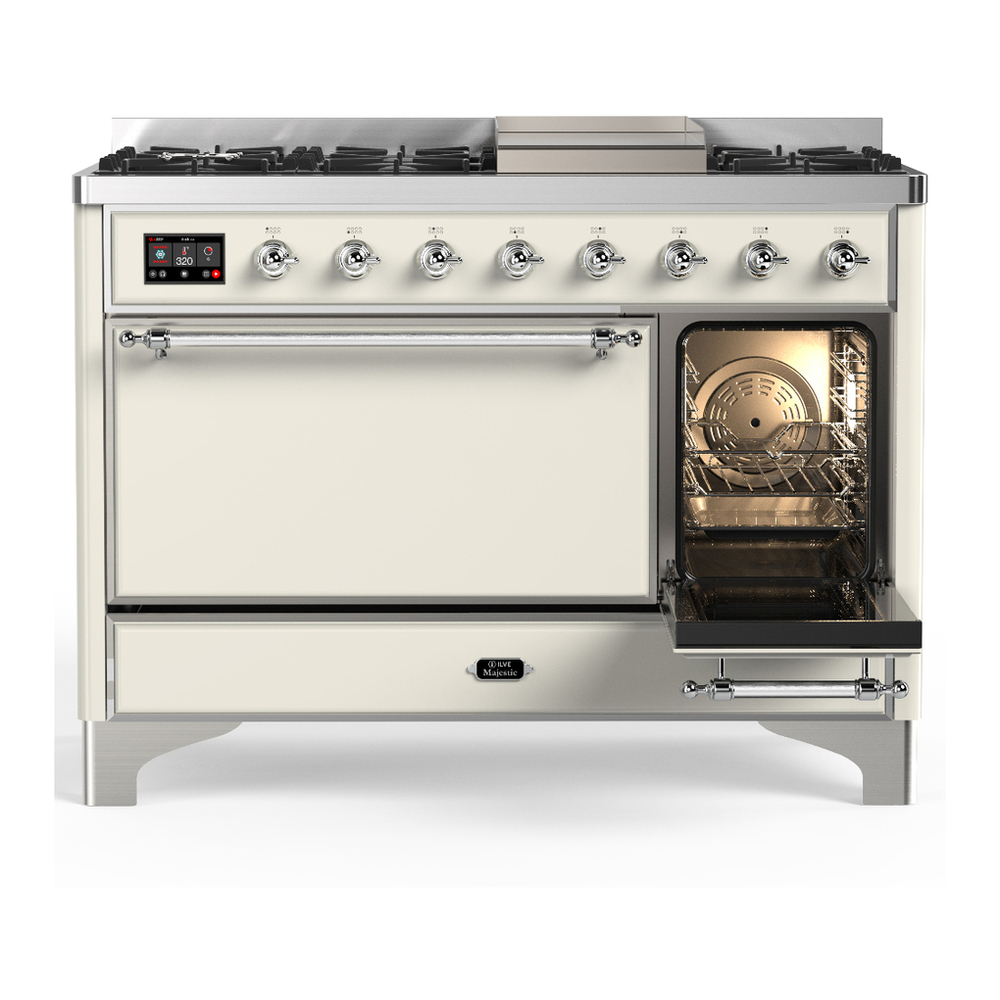 ILVE UM48FQNR3AWC Majestic III 48 inch Dual Fuel Range with 8 Burners and Griddle, Dual Function Burner up to 25,000 BTU (Natural Gas, Solid Door, Antique White, Chrome) 4 ILVE-UM48FQNR3AWC-Secondary Oven Open View