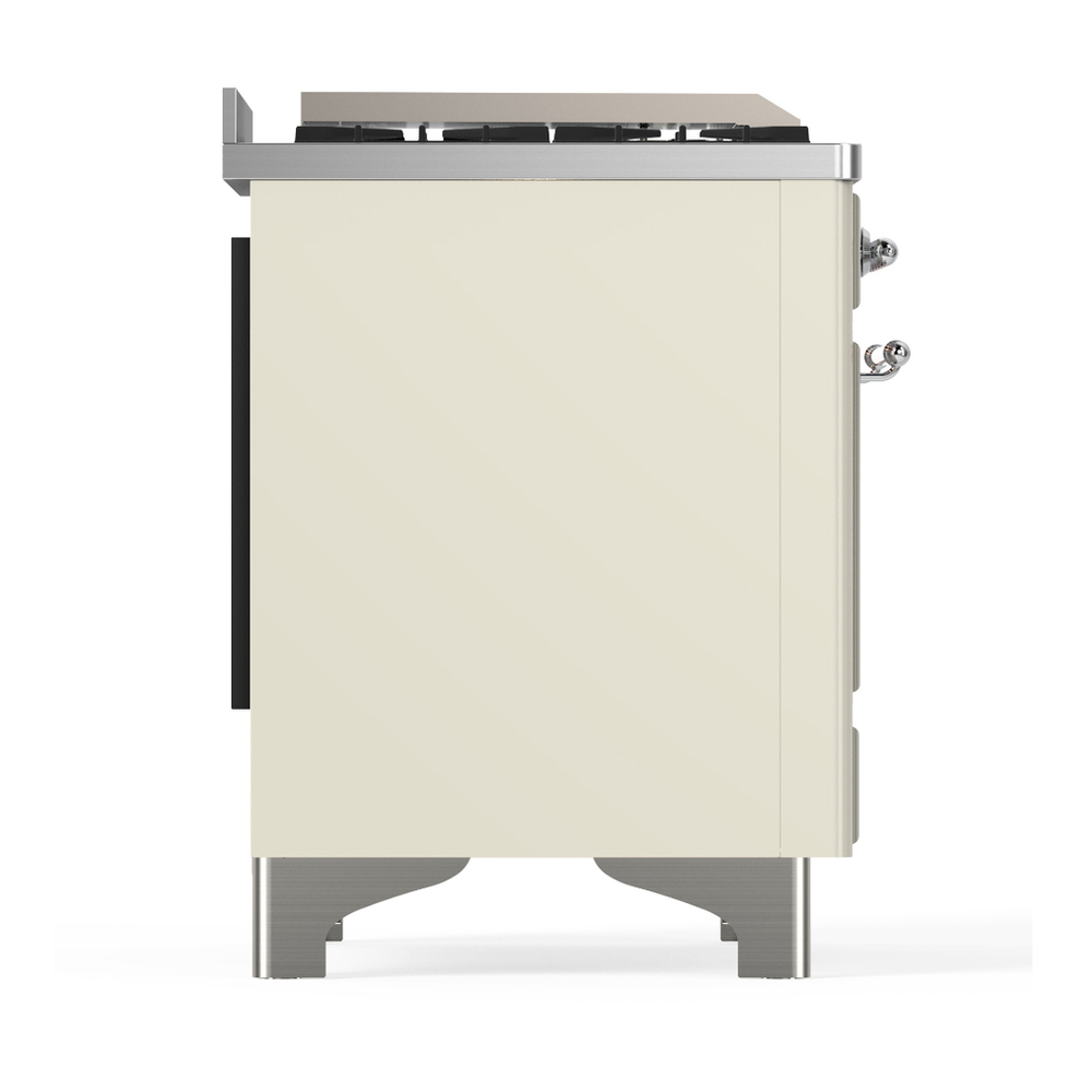 ILVE UM48FQNR3AWC Majestic III 48 inch Dual Fuel Range with 8 Burners and Griddle, Dual Function Burner up to 25,000 BTU (Natural Gas, Solid Door, Antique White, Chrome) 8 ILVE-UM48FQNR3AWC-Right Side View