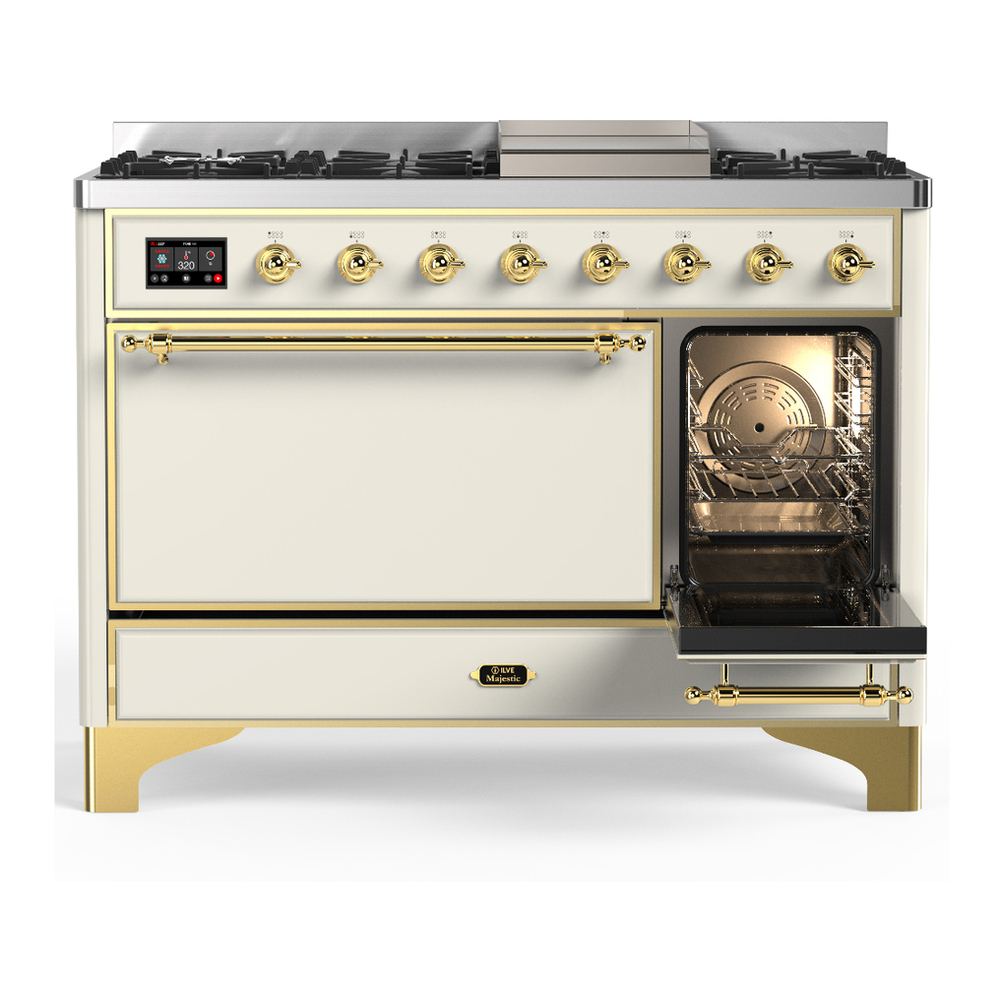 ILVE UM48FQNR3AWG Majestic III 48 inch Dual Fuel Range with 8 Burners and Griddle, Dual Function Burner up to 25,000 BTU (Natural Gas, Solid Door, Antique White, Brass) 4 ILVE-UM48FQNR3AWG-Secondary Oven Open View