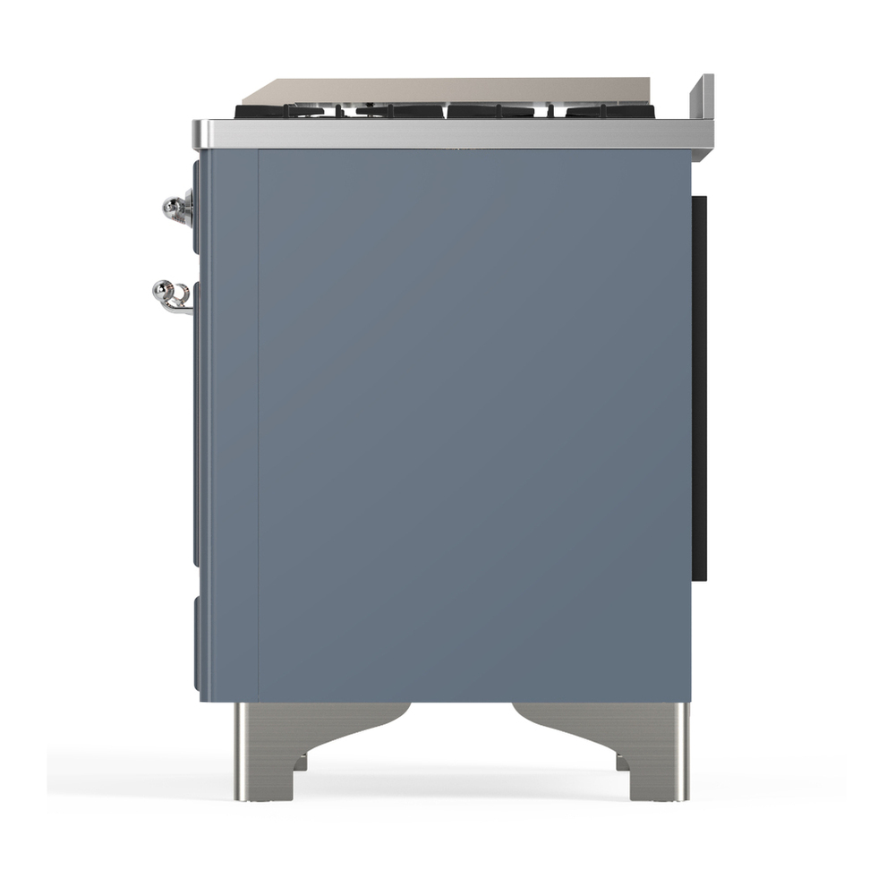 ILVE UM48FQNR3BGC Majestic III 48 inch Dual Fuel Range with 8 Burners and Griddle, Dual Function Burner up to 25,000 BTU (Natural Gas, Solid Door, Blue Grey, Chrome) 9 ILVE-UM48FQNR3BGC-Left Side View