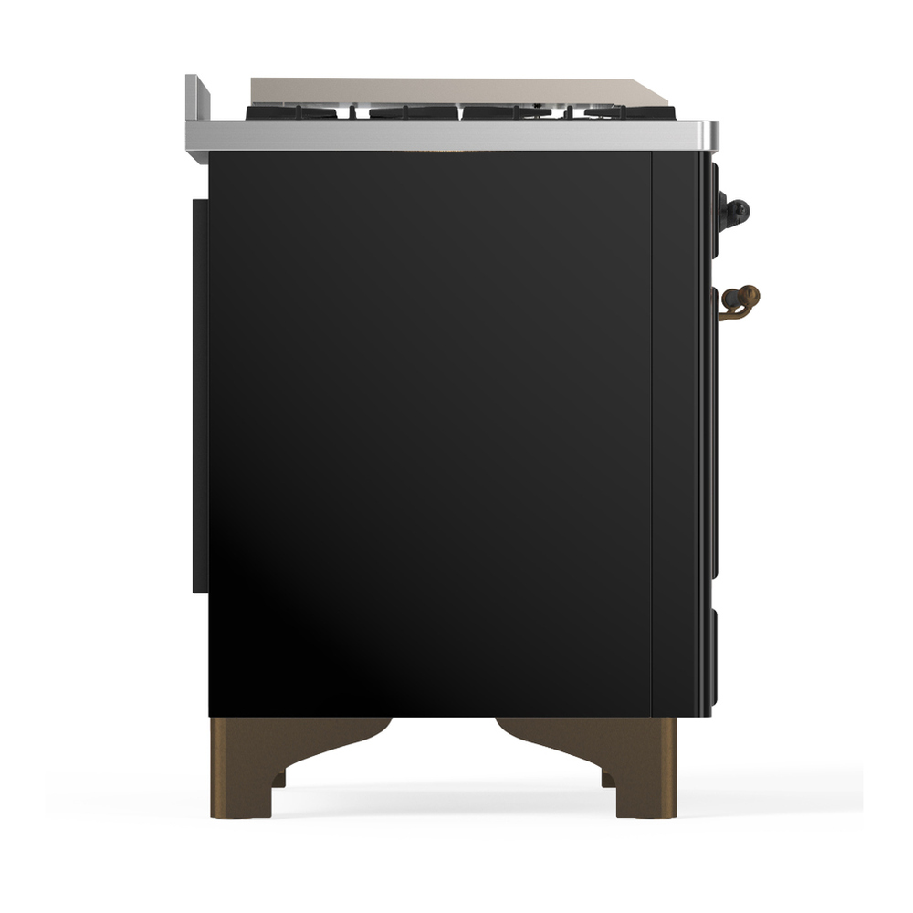 ILVE UM48FQNR3BKB Majestic III 48 inch Dual Fuel Range with 8 Burners and Griddle, Dual Function Burner up to 25,000 BTU (Natural Gas, Solid Door, Glossy Black, Burnished) 8 ILVE-UM48FQNR3BKB-Right Side View