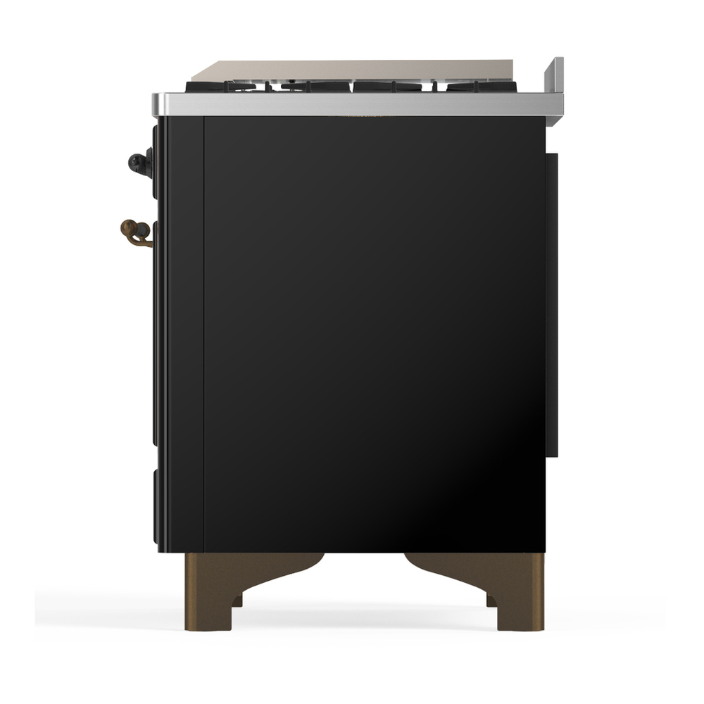 ILVE UM48FQNR3BKB Majestic III 48 inch Dual Fuel Range with 8 Burners and Griddle, Dual Function Burner up to 25,000 BTU (Natural Gas, Solid Door, Glossy Black, Burnished) 9 ILVE-UM48FQNR3BKB-Left Side View