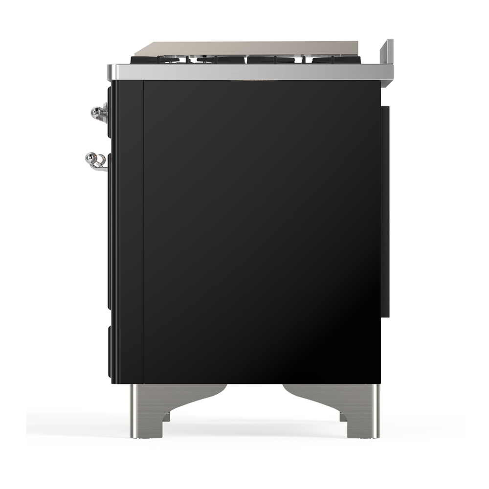 ILVE UM48FQNR3BKC Majestic III 48 inch Dual Fuel Range with 8 Burners and Griddle, Dual Function Burner up to 25,000 BTU (Natural Gas, Solid Door, Glossy Black, Chrome) 9 ILVE-UM48FQNR3BKC-Left Side View
