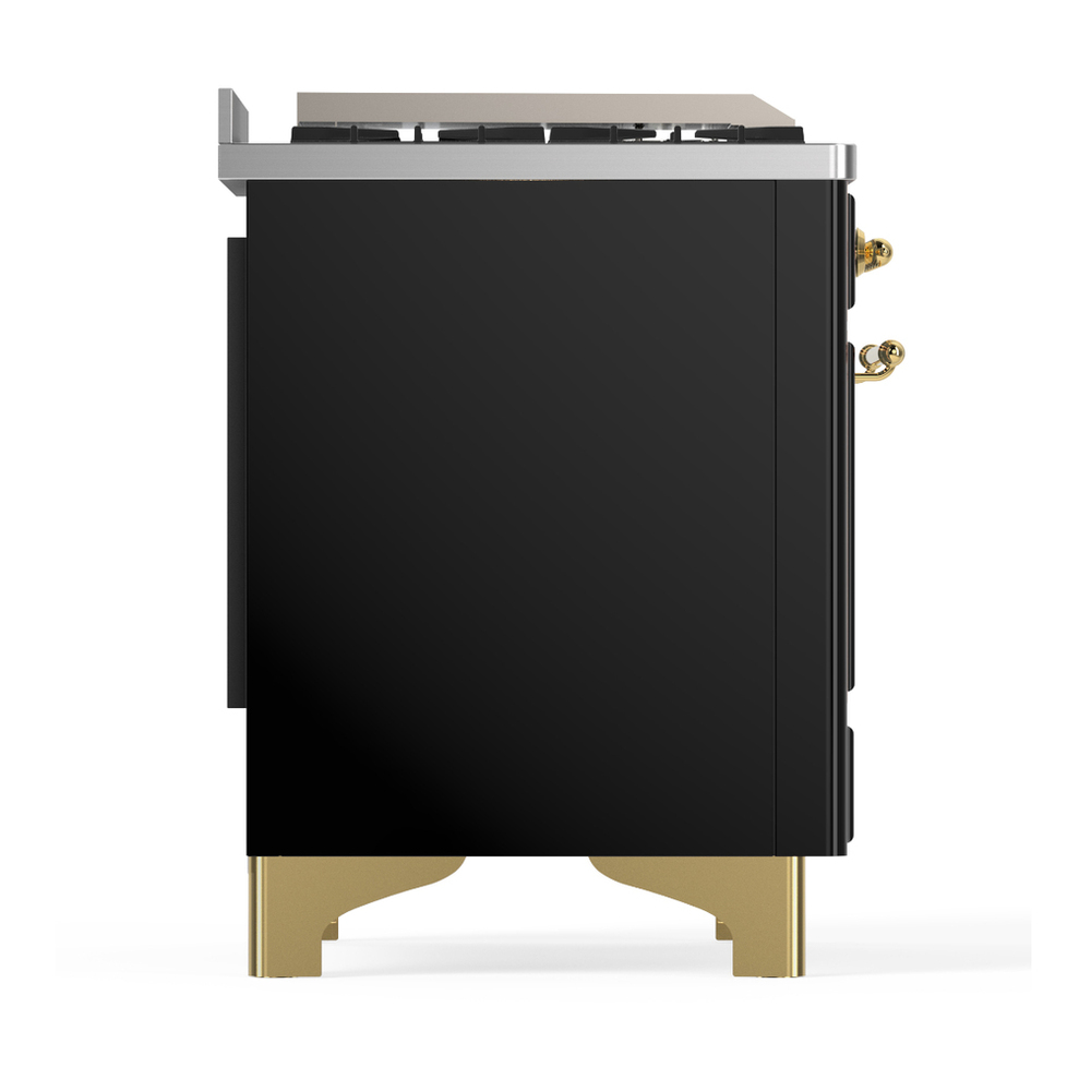 ILVE UM48FQNR3BKG Majestic III 48 inch Dual Fuel Range with 8 Burners and Griddle, Dual Function Burner up to 25,000 BTU (Natural Gas, Solid Door, Glossy Black, Brass) 8 ILVE-UM48FQNR3BKG-Right Side View