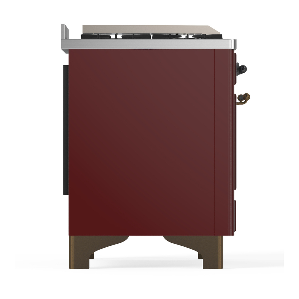 ILVE UM48FQNR3BUBLP Majestic III 48 inch Dual Fuel Range with 8 Burners and Griddle, Dual Function Burner up to 25,000 BTU (Liquid Propane, Solid Door, Burgundy, Burnished) 8 ILVE-UM48FQNR3BUBLP-Right Side View