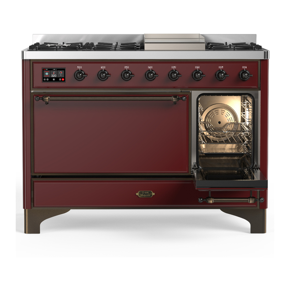 ILVE UM48FQNR3BUB Majestic III 48 inch Dual Fuel Range with 8 Burners and Griddle, Dual Function Burner up to 25,000 BTU (Natural Gas, Solid Door, Burgundy, Burnished) 4 ILVE-UM48FQNR3BUB-Secondary Oven Open View