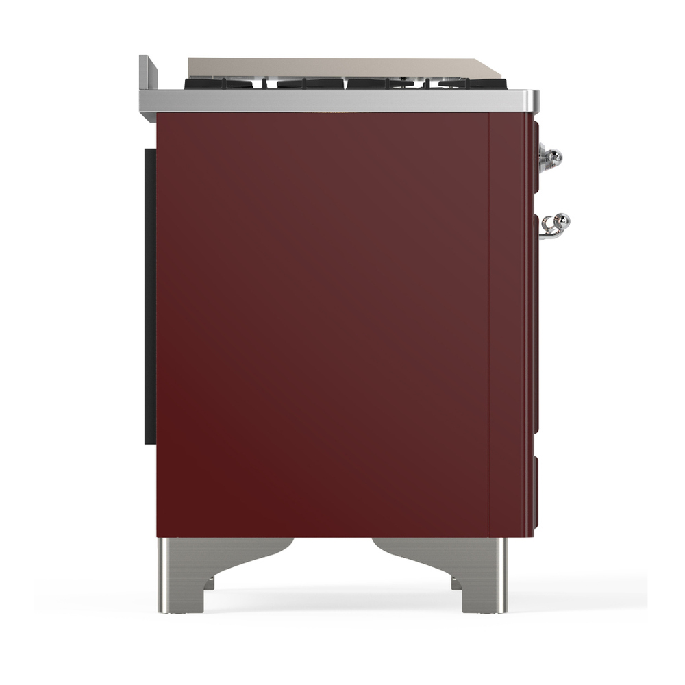 ILVE UM48FQNR3BUC Majestic III 48 inch Dual Fuel Range with 8 Burners and Griddle, Dual Function Burner up to 25,000 BTU (Natural Gas, Solid Door, Burgundy, Chrome) 8 ILVE-UM48FQNR3BUC-Right Side View