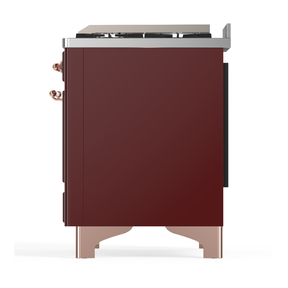 ILVE UM48FQNR3BUP Majestic III 48 inch Dual Fuel Range with 8 Burners and Griddle, Dual Function Burner up to 25,000 BTU (Natural Gas, Solid Door, Burgundy, Copper) 9 ILVE-UM48FQNR3BUP-Left Side View