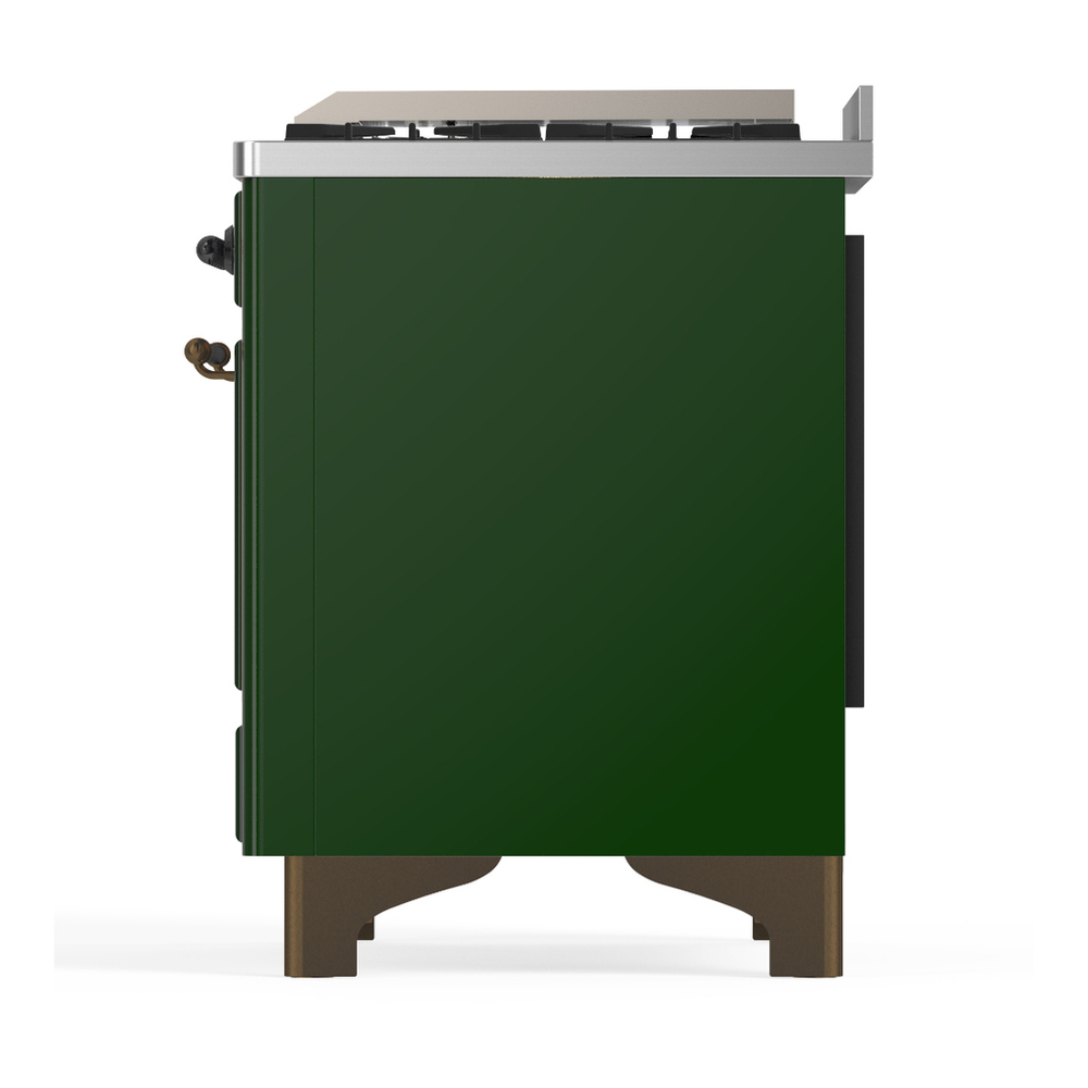 ILVE UM48FQNR3EGBLP Majestic III 48 inch Dual Fuel Range with 8 Burners and Griddle, Dual Function Burner up to 25,000 BTU (Liquid Propane, Solid Door, Emerald Green, Burnished) 12 ILVE-UM48FQNR3EGBLP-Left Side View
