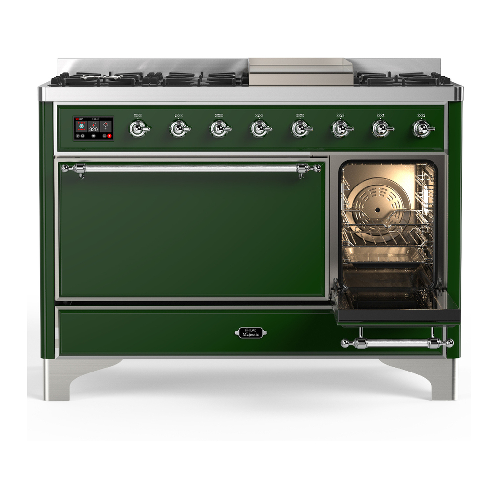 ILVE UM48FQNR3EGC Majestic III 48 inch Dual Fuel Range with 8 Burners and Griddle, Dual Function Burner up to 25,000 BTU (Natural Gas, Solid Door, Emerald Green, Chrome) 4 ILVE-UM48FQNR3EGC-Secondary Oven Open View