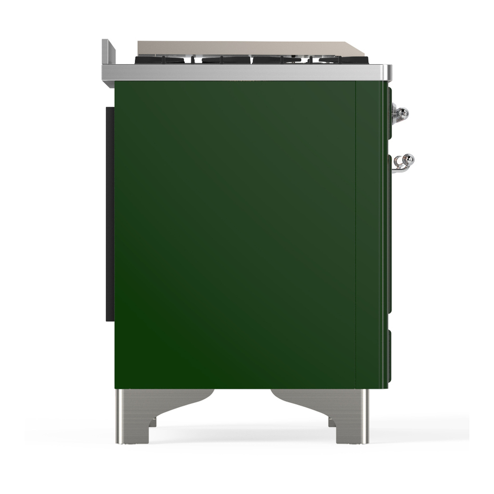 ILVE UM48FQNR3EGC Majestic III 48 inch Dual Fuel Range with 8 Burners and Griddle, Dual Function Burner up to 25,000 BTU (Natural Gas, Solid Door, Emerald Green, Chrome) 8 ILVE-UM48FQNR3EGC-Right Side View