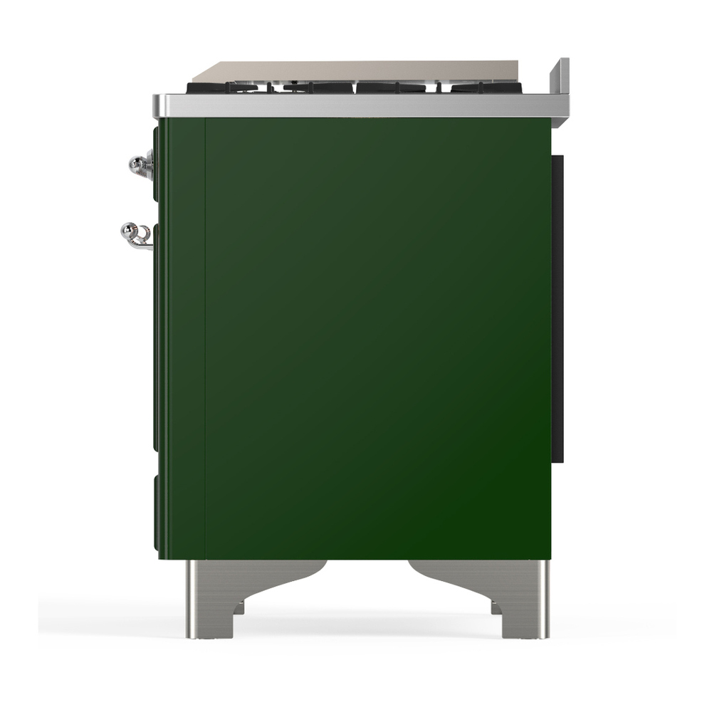 ILVE UM48FQNR3EGC Majestic III 48 inch Dual Fuel Range with 8 Burners and Griddle, Dual Function Burner up to 25,000 BTU (Natural Gas, Solid Door, Emerald Green, Chrome) 12 ILVE-UM48FQNR3EGC-Left Side View