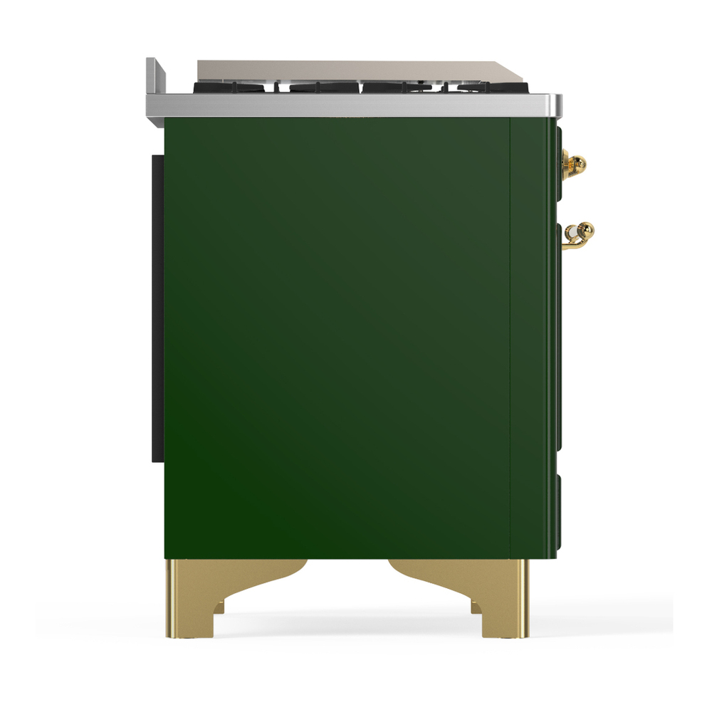 ILVE UM48FQNR3EGGLP Majestic III 48 inch Dual Fuel Range with 8 Burners and Griddle, Dual Function Burner up to 25,000 BTU (Liquid Propane, Solid Door, Emerald Green, Brass) 8 ILVE-UM48FQNR3EGGLP-Right Side View